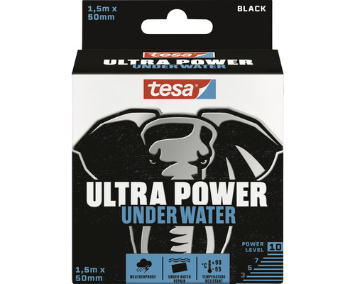 TESA Ultra Power Under Water tape zwart 50 mm x 1,5 m Tesa Ultra Power Onderwater tape, 1,5 meter bij 50 millimeter, weerbestendig en temperatuurbestendig