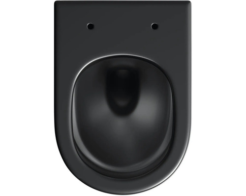 Zwart keramisch hangtoilet, bovenaanzicht