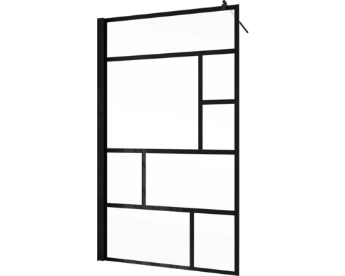 Douchewand met zwart frame en heldere glazen panelen