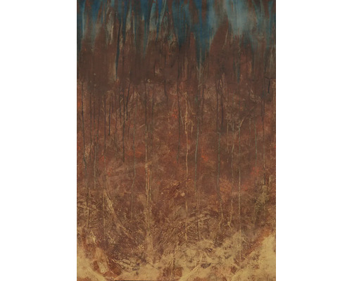 Abstract schilderij met kleurverlopen en verschillende texturen.