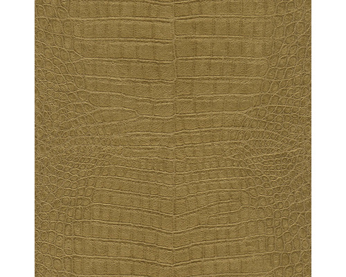 RASCH Vliesbehang 751369 African Queen III krokodil goud Close-up van behang met krokodillenleerlook.