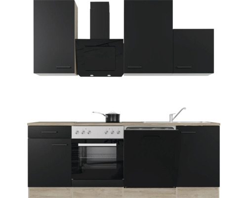 Complete kitchenette met bovenkasten, afzuigkap, spoelbak, fornuis en vaatwasser