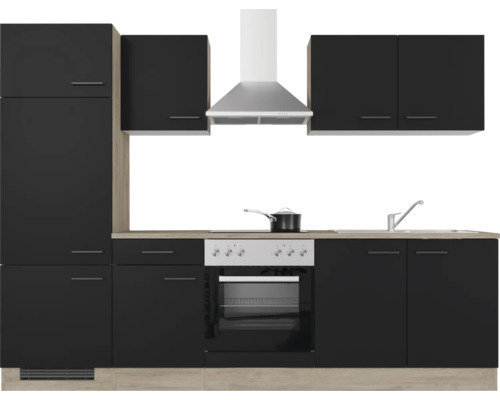 Complete keuken met hangkasten, afzuigkap, gootsteen en fornuis