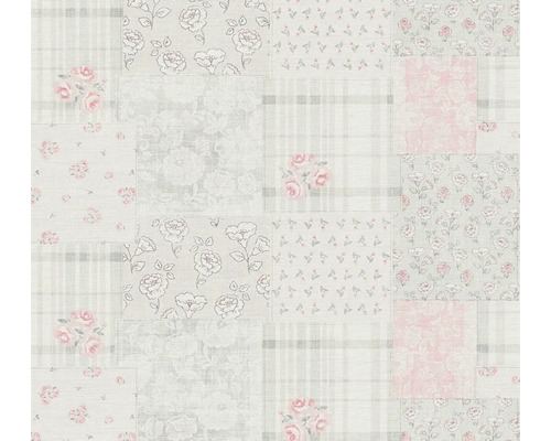 A.S. CRÉATION Vliesbehang 39066-3 Maison Charme vintage grijs Behang met patchworkpatroon van bloemen en ruiten