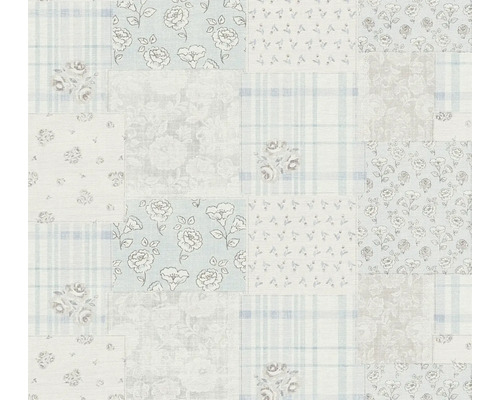 A.S. CRÉATION Vliesbehang 39066-4 Maison Charme vintage blauw Patchwork behang met bloem- en ruitmotieven