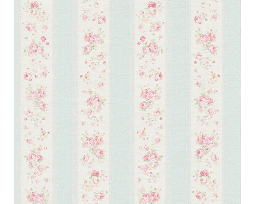 A.S. CRÉATION Vliesbehang 39069-1 Maison Charme strepen blauw Behang met bloemmotief en strepen