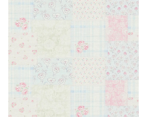 A.S. CRÉATION Vliesbehang 39066-1 Maison Charme vintage blauw Behang met patchworkmotief en bloemmotieven