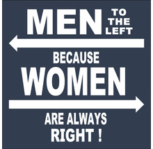 Mannen naar links, want vrouwen hebben altijd gelijk bord.