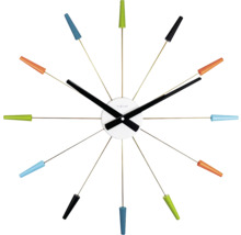 Wandklok met staafdesign en gekleurde markeringen