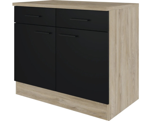 FLEX WELL Onderkast met schuiflade en draaideur Capri zwart 100x60x85 cm Dressoir met twee laden en twee deuren
