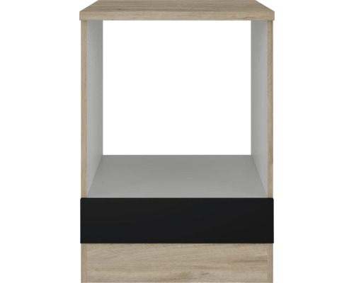 Open keukenkastmodule met houtlook en zwarte strook