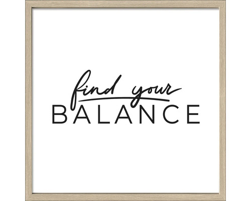 Ingelijste muurdecoratie met de tekst 'Find your Balance'