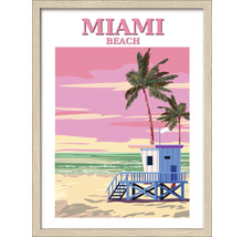 Ingelijste afbeelding met een weergave van Miami Beach met strandwachtpost en palmbomen
