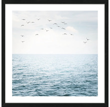 Ingelijste wanddecoratie met een afbeelding van vogels boven de zee
