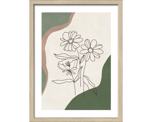 Ingelijste afbeelding met gestileerde bloemmotieven in minimalistisch design