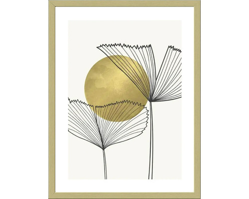 Ingelijste afbeelding met abstract plantmotief en cirkelvormig element