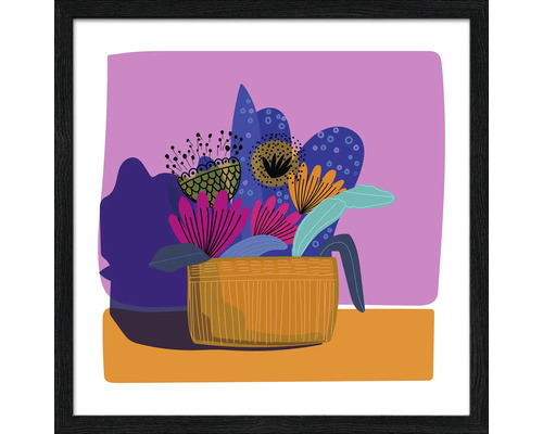 Ingelijste bloemenmuurkunst met abstracte bloemen in een mand