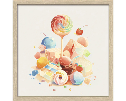 Schilderij met snoep in een houten lijst