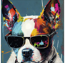 Schilderij van een hond met zonnebril