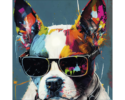 PURE LIVING Schilderij glas Dog with Sunglasses II 30x30 cm