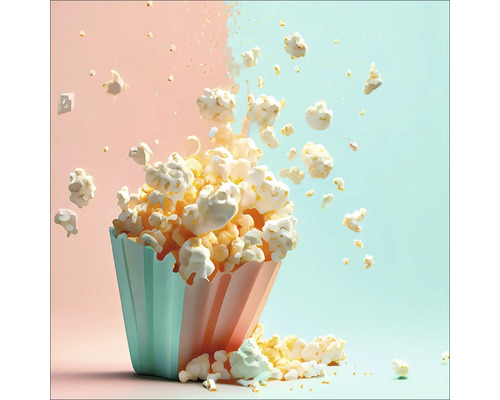 PURE LIVING Schilderij glas Popcorn 30x30 cm Een bak popcorn met verspreide korrels