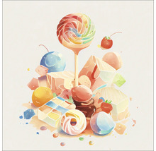 Illustratie van diverse snoepjes zoals lolly''s en suikergoed.