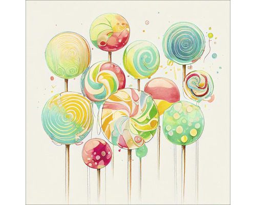 PURE LIVING Schilderij glas Lollies I 30x30 cm Illustratie van diverse lolly''s op stokjes