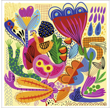 Abstracte illustratie met bloemen, dier en geometrische vormen