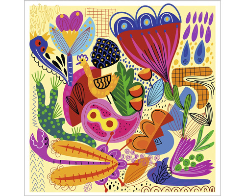 Abstracte illustratie met bloemen, dier en geometrische vormen