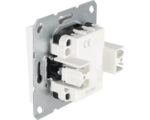 Achteraanzicht van een elektrische schakelaar met montageframe