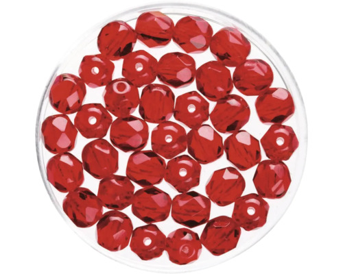 GLOREX Facet glaskralen robijn 6mm 50 stuks Rode glaskralen in een transparante doos