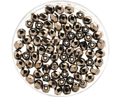 GLOREX Facet glaskralen koper 6mm 50 stuks Bronzen sierkralen in ronde opbergdoos