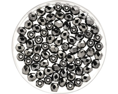 GLOREX Facet glaskralen hematiet 6mm 50 stuks Gefacetteerde rocailles in een doos