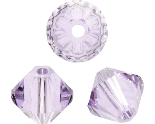 GLOREX Facet glaskralen spits violet 6mm 12 stuks Drie lila glaskralen in verschillende perspectieven