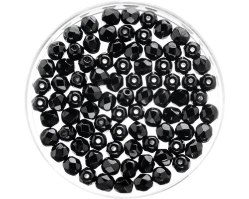 GLOREX Facet glaskralen zwart 4mm 100 stuks Zwarte glaskralen in een container
