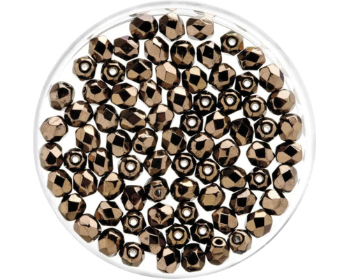 GLOREX Facet glaskralen koper 4mm 100 stuks Metalen kralen in een transparante schaal