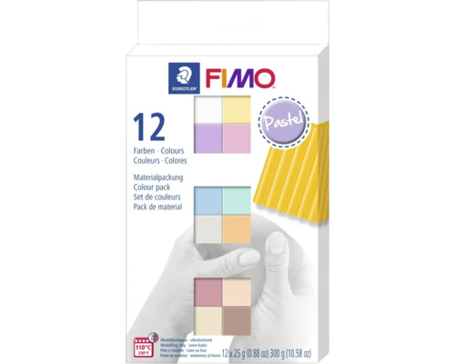 STAEDTLER Fimo soft modelleerklei 12x25 gram pastel FIMO kleurmixverpakking met twaalf kleuren om te modelleren en in de oven uit te harden