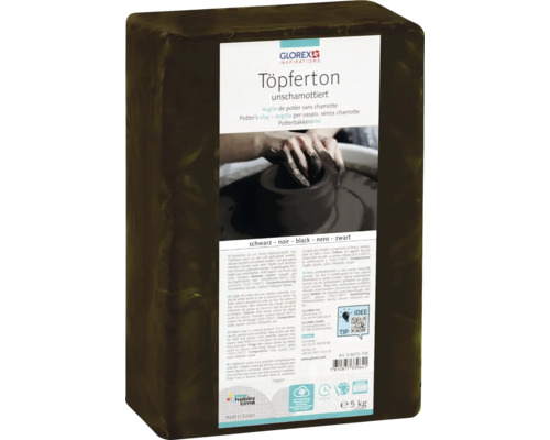 GLOREX Pottenbakkersklei 5 kg ongebrand zwart Blok niet-chamotte klei