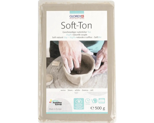 GLOREX Soft-ton zachte boetseerklei wit 500 gram Glorex Soft-Ton, soepele, natuurlijke klei in een verpakking van 500 gram