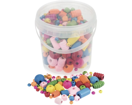 GLOREX Houten kralen vormen mix bont 250 gr Houten kralen in verschillende vormen en kleuren in emmer
