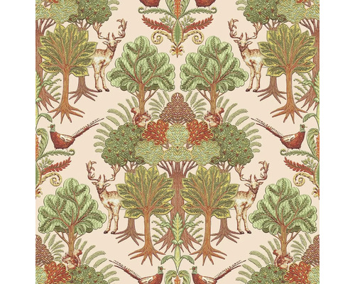 VAVEX Vliesbehang TP422303 Tapestry bos en dieren beige/groen Decoratief patroon met bomen, herten en fazanten