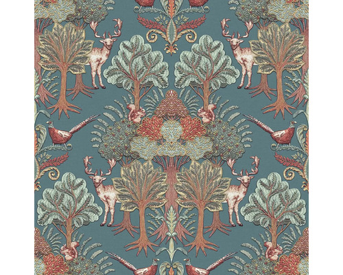 VAVEX Vliesbehang TP422305 Tapestry bos en dieren blauw Behang met bosmotief, inclusief herten, eekhoorns en bomen