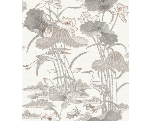 VAVEX Vliesbehang TP422701 Tapestry dieren crème Behang met waterlelies, reigers en krabbenpatroon