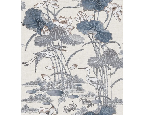 VAVEX Vliesbehang TP422702 Tapestry dieren blauw Behang met motief van waterlelies, reigers en krabben