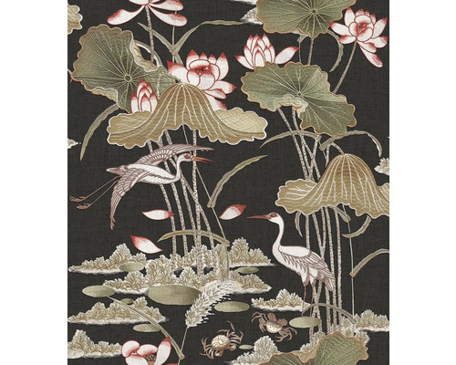 VAVEX Vliesbehang TP422706 Tapestry dieren zwart Behang met reigers, lotusbloemen en krabbenpatroon
