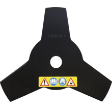 Drietandig mes met waarschuwingen voor bosmaaier