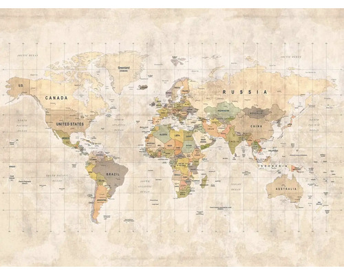 GRANDECO Fotobehang vlies ML3001 Wereldkaart 371x280 cm Wereldkaart met landsgrenzen