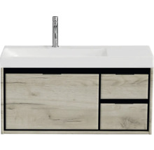 Wastafelmeubel met houtlook, wastafel en kraan