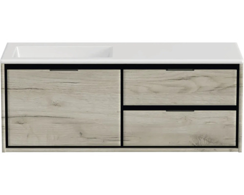 Wastafelonderkast met twee laden en een deur in houtlook