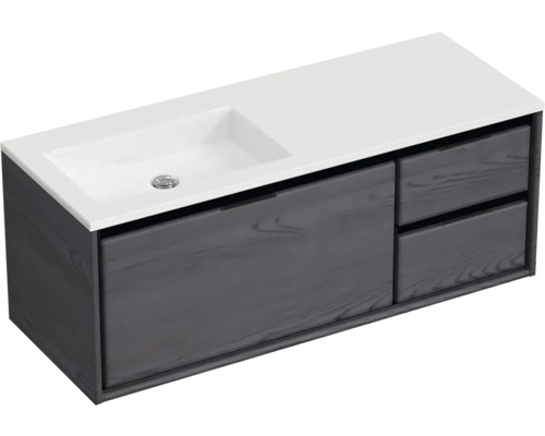 Wastafelonderkast met twee laden en ingebouwde wastafel